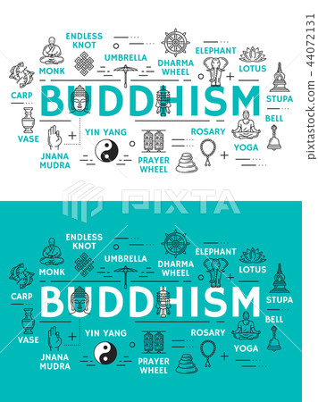 Buddhism religion and items icons 44072131