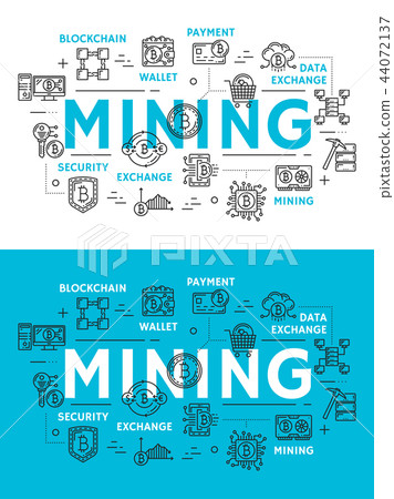 Cryptocurrency mining and digital money icons - Stock Illustration ...