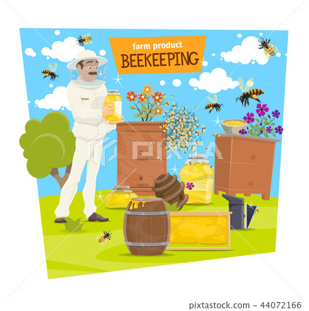 Beekeeping farm and beekeeper with honey 44072166