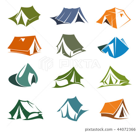 Hiking and camping tents icons 44072366