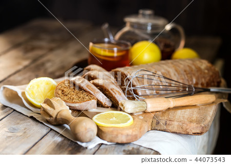 Cake with lemon icing background 44073543