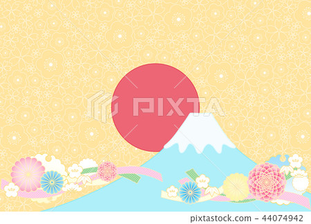 日本樣式背景富士山第一日出吉祥花 44074942