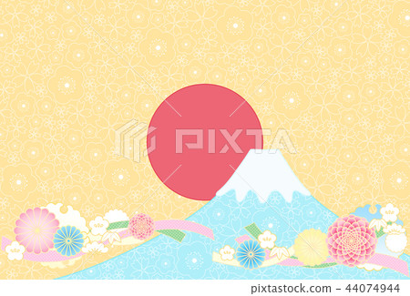 日本樣式背景富士山第一日出吉祥花 日本樣式背景富士山第一日出吉祥花 44074944