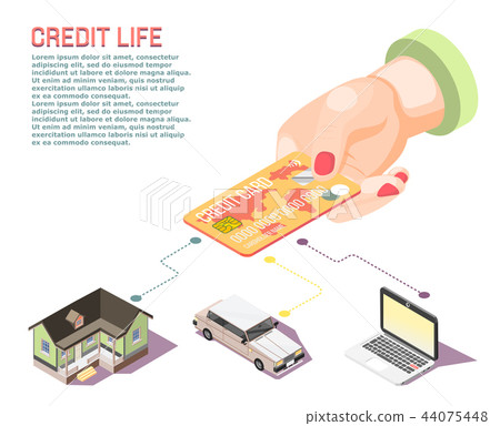 Hand Holding Card Isometric Concept 44075448