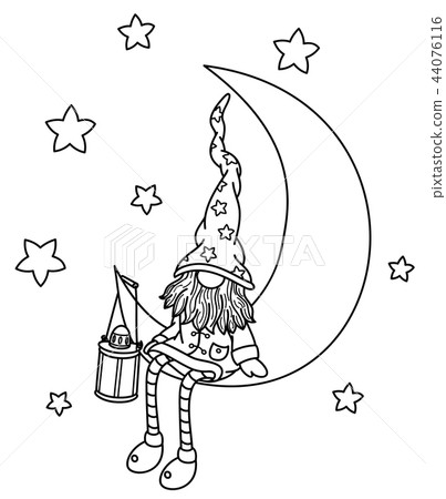 Vector gnome cartoon sitting on the moon. Vector gnome cartoon sitting on the moon. 44076116