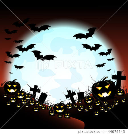 Halloween night with pumpkins and blue Moon Halloween night with pumpkins and blue Moon 44076343