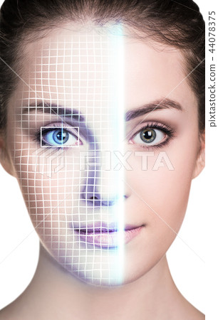 Technological scanning of face of young woman. 44078375