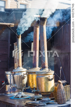 Samovars with chimney and smoke Samovars with chimney and smoke 44079746