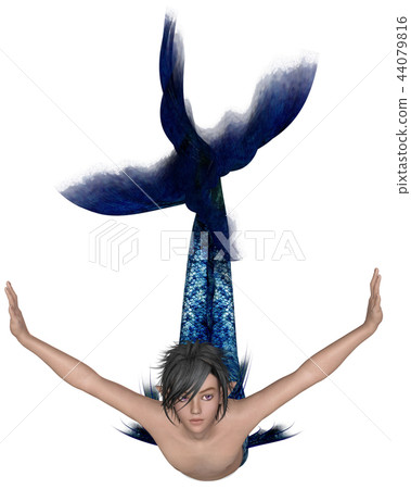 Young Merman with Dark Blue Fish Tail, Diving 44079816