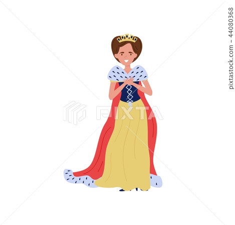 Beautiful queen in red ermine mantle, fairytale or European medieval character vector Illustration 44080368