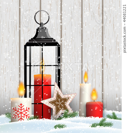 Christmas still-life with candles and old lantern 44081221