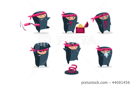 Flat vector set of funny ninja in different emotions: angry, happy, scared and sad. Cartoon Flat vector set of funny ninja in different emotions: angry, happy, scared and sad. Cartoon 44081456