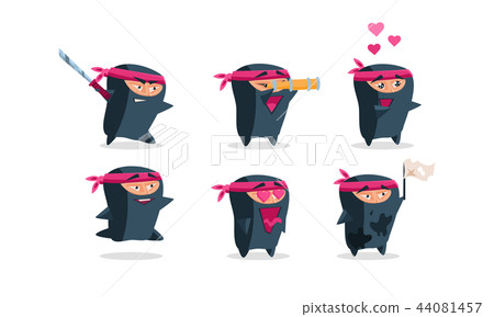 Flat vector set of funny ninja in different situations. Cute cartoon characher. Elements for sticker Flat vector set of funny ninja in different situations. Cute cartoon characher. Elements for sticker 44081457