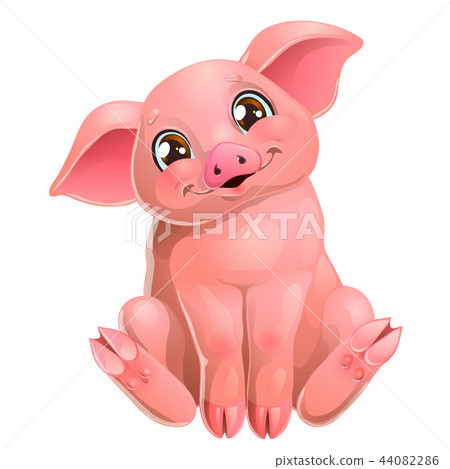 The Cute pink pig sits on white 44082286