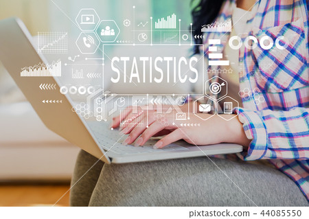 Statistics with woman using a laptop Statistics with woman using a laptop 44085550
