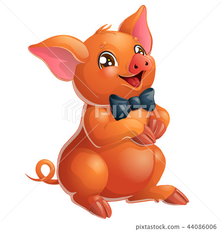 Lovely red pig and bow on white 44086006