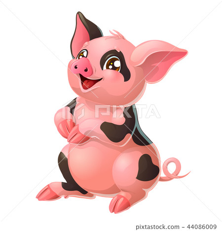 Lovely pink and black pig on white 44086009