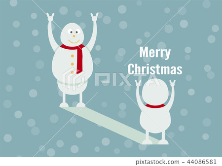 Snowman family portrait on blue background Snowman family portrait on blue background 44086581