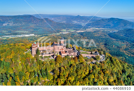 Aerial panorama of the Chateau du Haut-Koenigsbourg in the Vosges mountains. Alsace, France Aerial panorama of the Chateau du Haut-Koenigsbourg in the Vosges mountains. Alsace, France 44086910