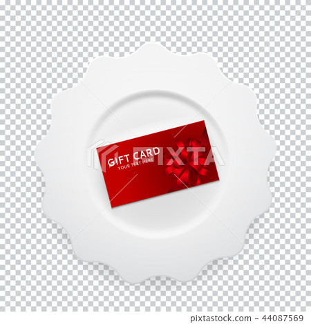 White round plate with gift card on transparent background for your design. Vector Illustration White round plate with gift card on transparent background for your design. Vector Illustration 44087569