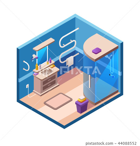 isometric modern bathroom interior - Stock Illustration [44088552] - PIXTA
