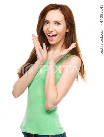 Portrait of a young surprised woman Portrait of a young surprised woman 44089149