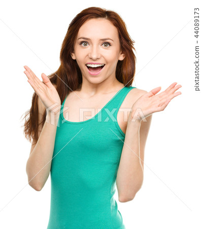 Portrait of a young surprised woman Portrait of a young surprised woman 44089173