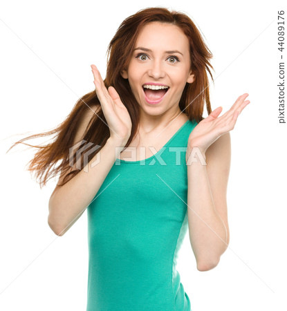 Portrait of a young surprised woman Portrait of a young surprised woman 44089176