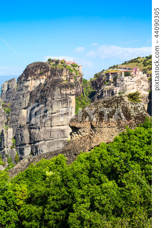 Varlaam and Great Meteoro Monasteries on the cliff at Meteora rocks, Greece 44090305
