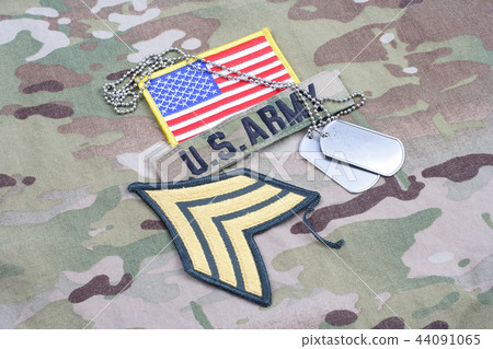 US ARMY Sergeant rank patch, flag patch, dog tags 44091065