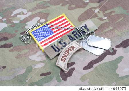 US ARMY sniper tab, flag patch,  with dog tags 44091075