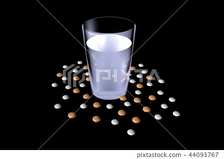 Illustration of medicine (drug use, taking image, black background material) Illustration of medicine (drug use, taking image, black background material) 44093767