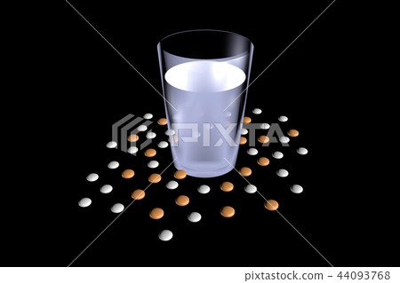 Illustration of medicine (drug use, taking image, black background material) Illustration of medicine (drug use, taking image, black background material) 44093768