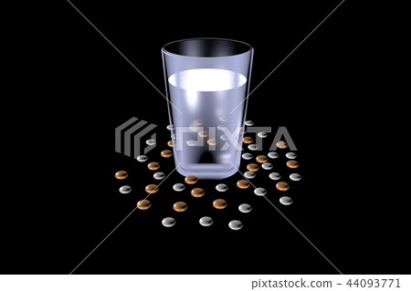 Illustration of medicine (drug use, taking image, black background material) Illustration of medicine (drug use, taking image, black background material) 44093771