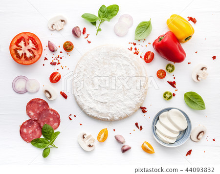 The ingredients for homemade pizza. The ingredients for homemade pizza. 44093832