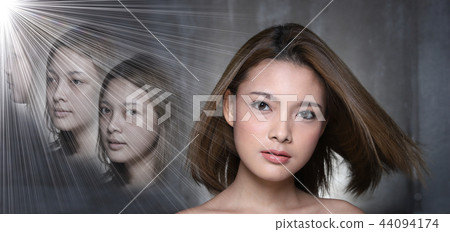 Asian Woman before after applying make up cosmetic 44094174