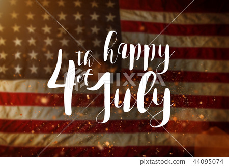 Inscription Happy 4th of July with USA flag. Inscription Happy 4th of July with USA flag. 44095074