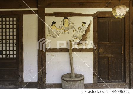 Village, wall painting, classical, thatched house, wall, painting, Asan city, Chungnam Village, wall painting, classical, thatched house, wall, painting, Asan city, Chungnam 44096802