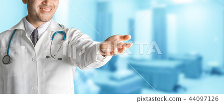 Doctor open hands for your text banner design. Doctor open hands for your text banner design. 44097126