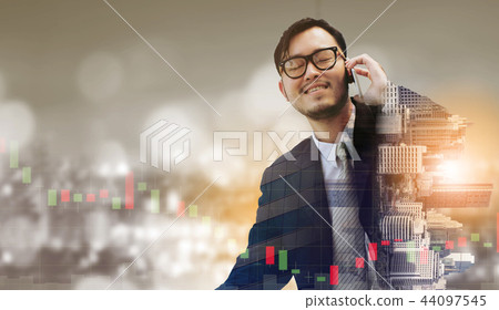 Double exposure businessman using mobile phone. Double exposure businessman using mobile phone. 44097545