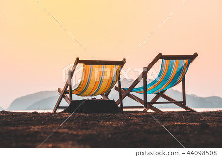 Beach chair with the sea on summer day Beach chair with the sea on summer day 44098508