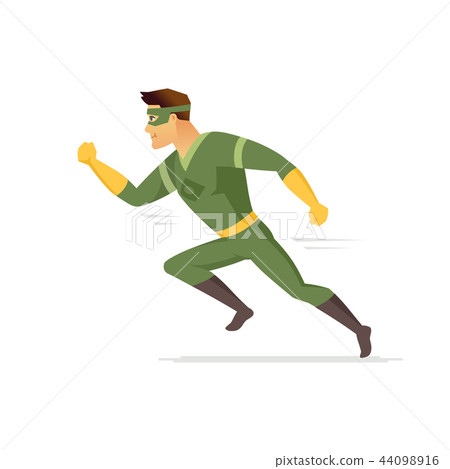 Running superhero - modern cartoon people character illustration 44098916