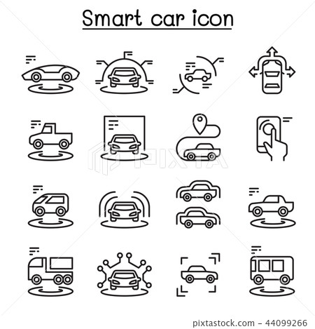 Smart car icons set in thin line style - Stock Illustration [44099266 ...