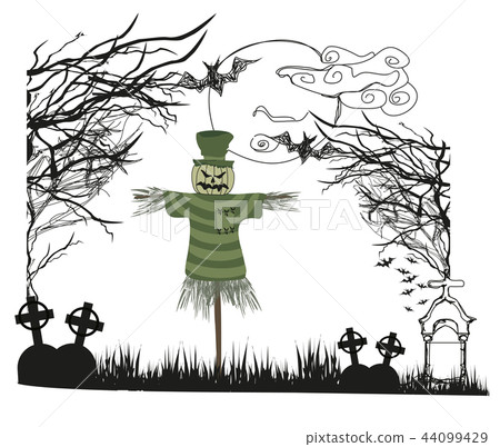 Pumpkin scarecrow at night - Stock Illustration [44099429] - PIXTA