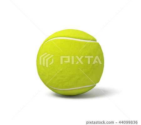 3d rendering of a single acid green tennis ball standing on a white background with a shadow. 44099836