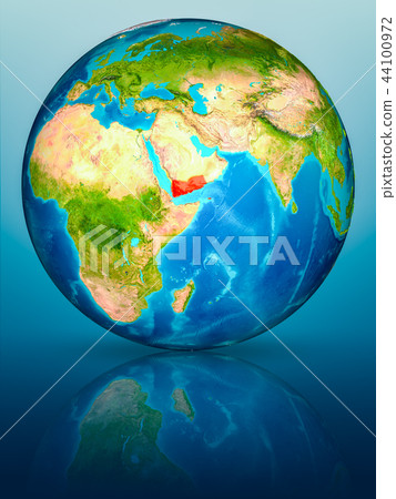 Yemen on Earth on reflective surface Yemen on Earth on reflective surface 44100972