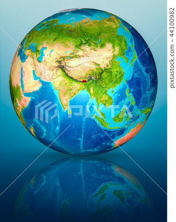 Bhutan on Earth on reflective surface 44100982