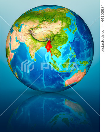 Myanmar on Earth on reflective surface Myanmar on Earth on reflective surface 44100984