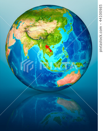Laos on Earth on reflective surface 44100985