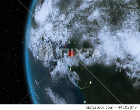 Equatorial Guinea in red at night 44102879